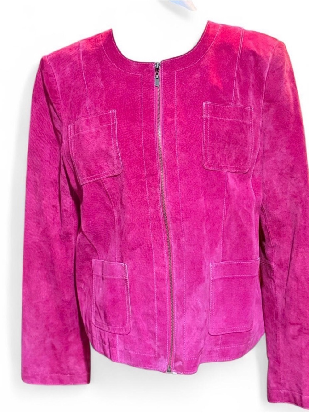Y2K DREAM - Hot Pink Genuine Suede Leather Zip-Up Jacket